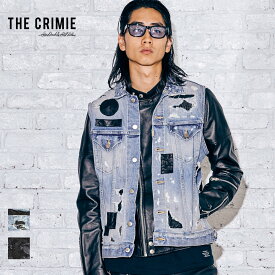 40%OFF SALE【公式】CRIMIE クライミー LEATHER SUPER CRASH BORN FREE STRETCH DENIM VEST ダメージ レザー ストレッチ デニム ベストセットアップ メンズ ブランド 大人