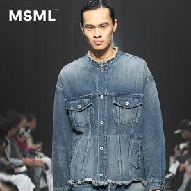 【公式】MSML エムエスエムエル CUT OFF DENIM JACKET カットオフ デニムジャケット デニムジャケット メンズ ユニセックス オーバーサイズ ショート丈 ヴィンテージ加工 12.5oz