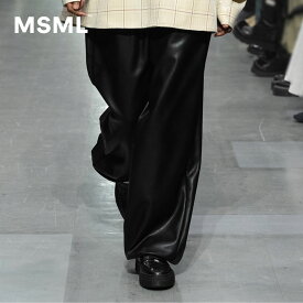 【公式】MSML エムエスエムエル FAKE LEATHER EASY PANTS フェイクレザー イージーパンツ フェイクレザー パンツ メンズ ユニセックス ワイドシルエット イージーパンツ ドローコード 秋冬
