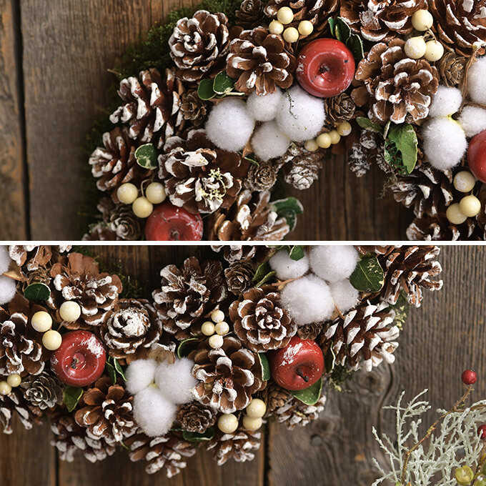 クリスマスリース 北欧 赤リンゴ 綿雪と森のごちそう M 直径34cm クリスマス雑貨 リース おしゃれ 壁掛け 飾り クリスマス 雑貨 インテリア  ナチュラル：ガーデン用品屋さん
