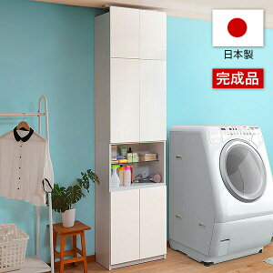 【期間限定 P2倍】壁面収納 ランドリー収納 幅60 白 日本製 完成品 天井つっぱり 棚 ウォールラック転倒防止 キャビネット 扉 ランドリー 脱衣場収納 ラック タオル 扉付き 省スペース 収納