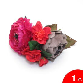 フシアのラナンキュラスと赤やグレーのバラの花束風 BD-14[フラメンコ用]