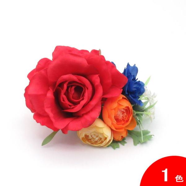 赤いバラと青いミニダリアの花束風 CD-33[フラメンコ用]