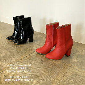 【JAMES l SMITH】【Leather short boots】レザーショートブーツ エナメルショートブーツ インポートブーツ 赤ブーツ チャンキーヒール レディースブーツ 送料無料