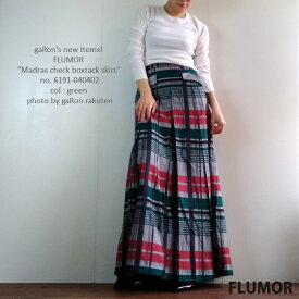 【FLUMOR】【Madras check boxtack skirt】マドラスチェックボックスタックスカート マキシスカート グリーン きれいめ フラマ— 送料無料