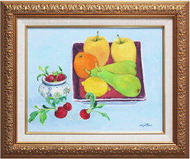 水谷方早子 「 果物とカンペール焼の小器 」 油絵 ・ 油彩画 F6 ( 6号 )【中古】