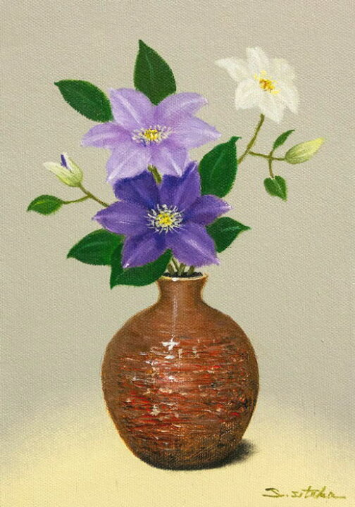 楽天市場】千賀節子『テッセン(鉄線花)』油絵・油彩画 SM(サムホール 