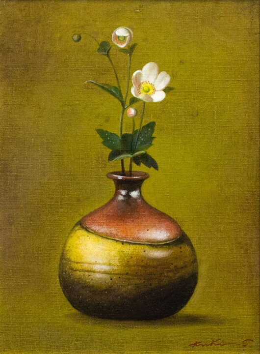 楽天市場】九鬼三郎「 古備前の秋明菊 」 油絵 油彩画 F4 ( 4号 