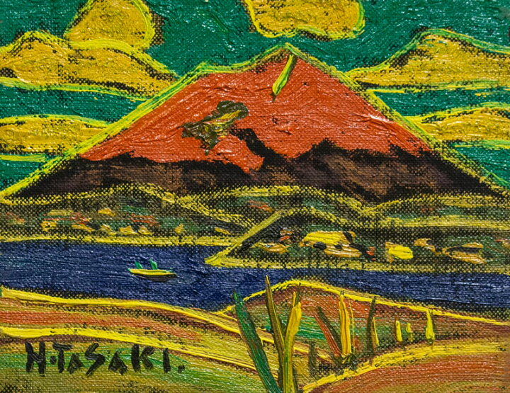 楽天市場】田崎広助 「 朱富士 」( 赤富士 ) 油絵 ・ 油彩画 F0 ( 0号 