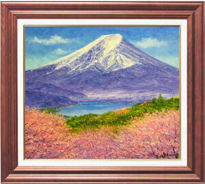 小川久雄「 御坂山からの富士桜 」 油絵 油彩画 F10(10号)
