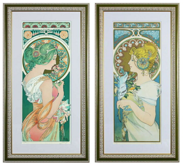楽天市場】アルフォンス・ミュシャ『桜草』＆『羽根』(2枚セット 