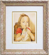 藤田嗣治 「 フォークを持つ少女 」 シルクスクリーン 版画