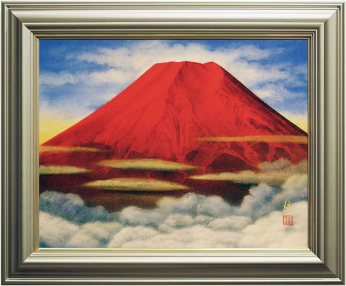 広森 雄 雲海赤富士 最大78%OFFクーポン 版画+手彩色 オリジナルミクストメディアアート 最大78%OFFクーポン
