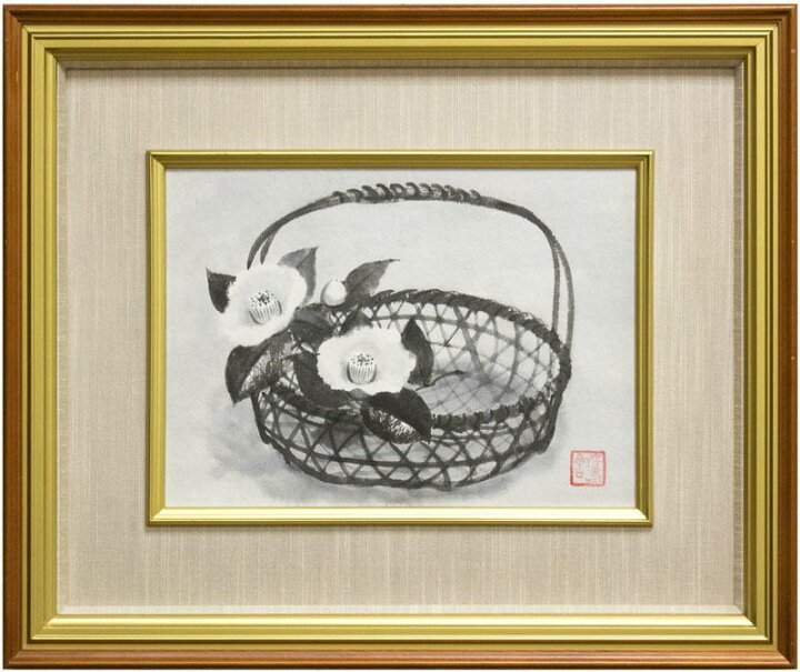 楽天市場】穐月 明 「 籠の椿 」 水墨画 F4 ( 4号 )【中古】 : 内田画廊