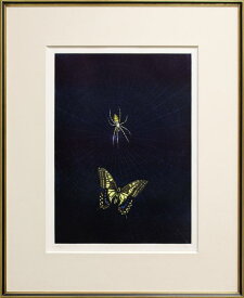 加山又造 「 蝶 」 メゾチント アクアチント ビュラン 銅版画【中古】