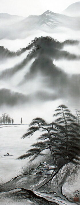 楽天市場】稲川秋山『水墨山水』掛軸（尺五立）【中古】 : 内田画廊
