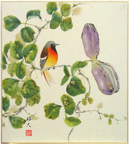 片山邦夫 「 あけび 」(2) 色紙絵