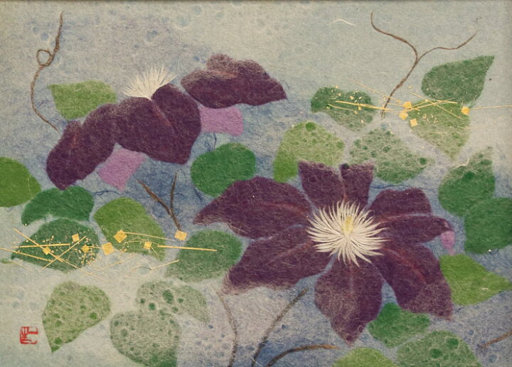 楽天市場】山内一生 「 鉄線花 」(2) 小原和紙工芸 F4 ( 4号 )【中古 