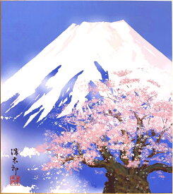 吉岡浩太郎 「 白富士桜 」 版画色紙