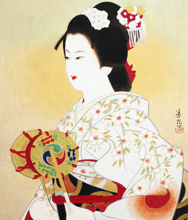 楽天市場】宮下寿紀『羯鼓(道明寺)』日本画 F10（10号）【中古 