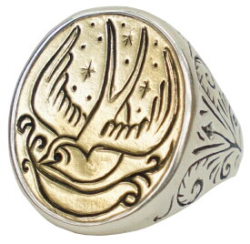 LHN Jewelry(エルエイチエヌ ジュエリー) アメリカ製 ハンドメイド スワロー シグネット リング シルバー x 真鍮 Swallow Signet Ring Silver and Brass 【あす楽】