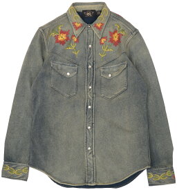 (ダブルアールエル）RRL 本藍染め フローラル 刺繍 ジャージー シャツ メンズ Embroidered Indigo Jersey Shirt 【あす楽】
