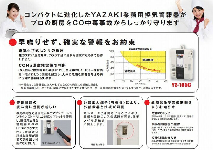 楽天市場】YAZAKI 矢崎 YZ-165C CO検知器 不完全燃焼警報器 業務用 