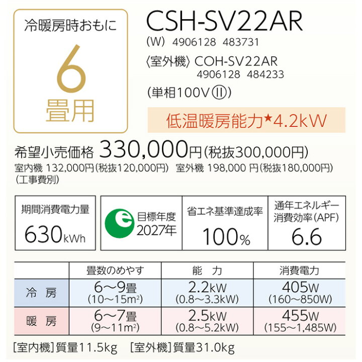 パナソニック／エアコン2.2k】【2021年製】【6畳用】【6ヶ月保証 