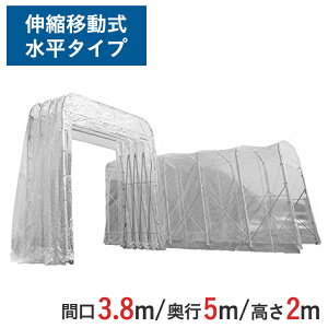 伸縮式キャスターテント たため〜るくん 水平タイプ ( 屋内用 ) 間口 3.8m x 奥行 5m x 全高 2.45m 有効高 2.0m skr-ttm385-s-2 | たためーるくん 仮設テント 簡易ブース 簡易倉庫 倉庫 伸縮倉庫 テント