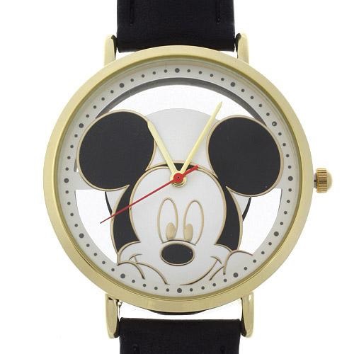 金色のケースとブラックベルトが大人のお洒落を演出するDisney Watch 店舗 Disney ディズニー 腕時計 ウオッチ プレゼント好適品 スケルトンタイプ ミッキー ブラックベルト 業界No.1