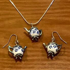 ピアス ペンダント セット ティーポットジュエリー Tiny Teapots Blue Flower 送料無料