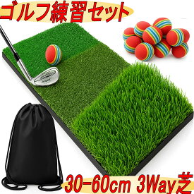 ゴルフ練習器具 ゴルフマット アプローチ練習器具 アプローチ練習 アプローチ マット スイングマット 室内 自宅 庭 トレーニング 3Way 芝マット 人工芝 ラフ スポンジボール EVAボール 20個 収納袋付き 30-60cm