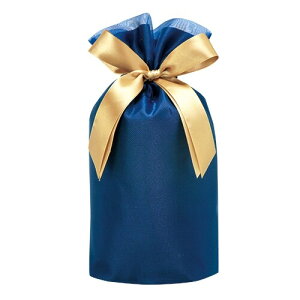 ラッピングバッグ ギフト袋 オーガンジー 巾着バッグ M インディゴブルー 包む ノーブル リボン付 プレゼント - メール便対象