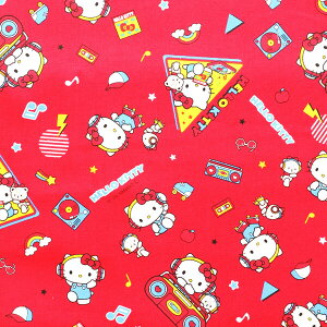 【オックス】生地 サンリオ キャラクター ハローキティ ミュージック レッド 幅約109cm×約100cm