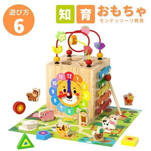 モンテッソーリ 教育玩具 おもちゃ 6in1 立体パズル 子供ゲームボックス 木製おもちゃ 果物の認知 ビーズ迷路 木琴をタップ 歯車ゲーム 農場ゲームブロック 知育時計 指先の知育 女の子 男の