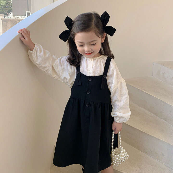 楽天市場】韓国子供服 2点セット 白シャツ ワンピース サロペット 
