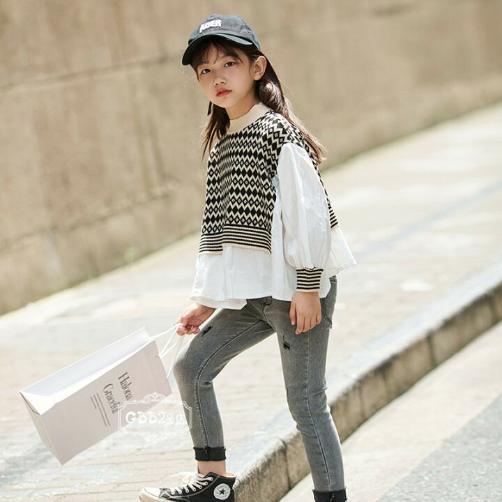 楽天市場 キッズ セーター ニットトップス 子供服 キッズ セーター 切り替えプルオーバー 秋冬 トップス プリント ストレッチ 女の子 長袖 カジュアル おしゃれ 子ども服 人気 可愛い ジュニア服 卒園式 入学式 110 1 130 140 150 160 170 Gbb2号店
