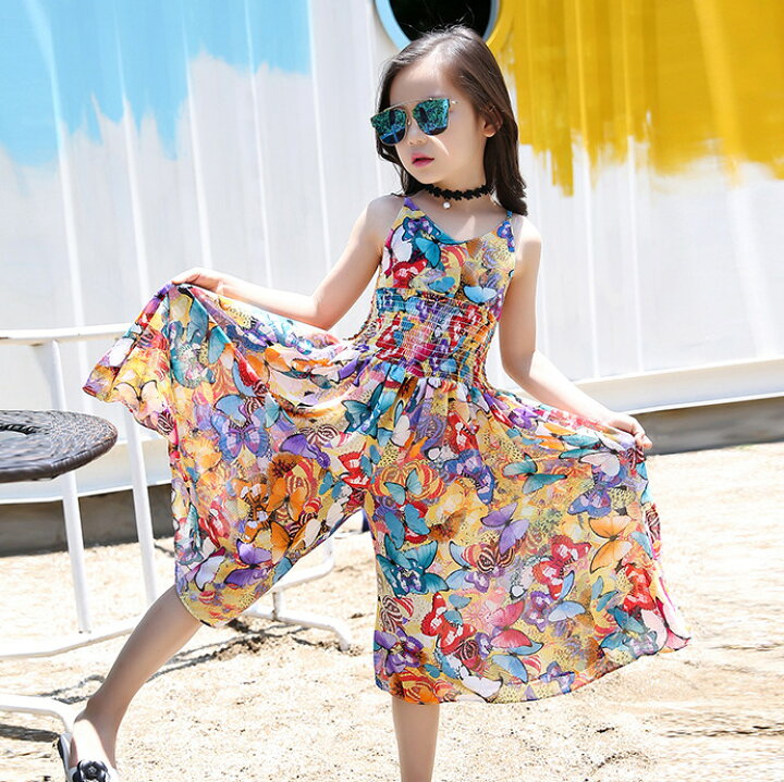 楽天市場 子供服 オーバーオール 花柄 ワンピース ワイドパンツ ガウチョパンツ ボヘミアン 女の子 プリント サロペット ノースリーブ オフショルダー リゾート おしゃれ 夏 ビーチ 可愛い ジュニア服 卒園式 入学式 パーティ 1 140 150 160 170cm Gbb2号店