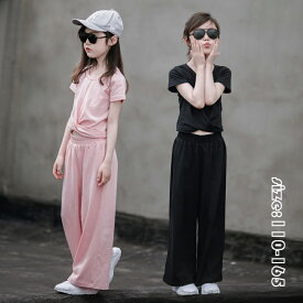 子供服 セットアップ tシャツ+ズボン 親子 お揃い ロングパンツ ワイドパンツ 夏 半袖 女の子 薄手 リゾート おしゃれ 子ども服 スポーツウェア 女児 人気 可愛い ジュニア服 卒園式/入学式/パーティ 110-165cm ブラック ピンク