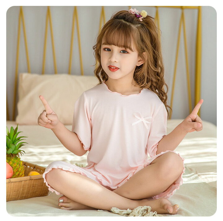 楽天市場 キッズ パジャマ ２点セット 子供パジャマ 女の子 モダール ベビー 薄手 春夏 半袖 七分袖 ズボン ルームウェア 部屋着 セットアップ かわいい おしゃれ 可愛い 寝巻き ナイトウェア 子供服 90 150cm ピンク ホワイト パープル ライトピンク Gbb2号店