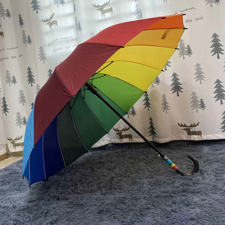 楽天市場 長傘 レディース メンズ 長柄 雨傘 ビッグサイズ 防風 ボタン手動開閉式 虹柄 大きい長傘 直径118cm 長傘 折れない オシャレ 女性用 男女兼用 16本骨 おしゃれ かわいい きれいめ Gbb2号店