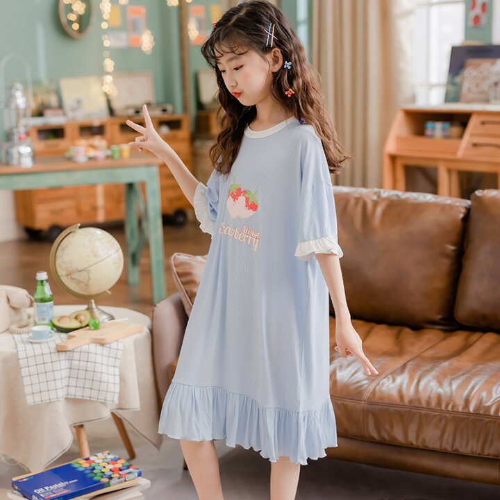 楽天市場 キッズ パジャマ 子供パジャマ ルームウェア ワンピース 親子 お揃い 夏 ワンピース プリント 薄手 女の子 半袖 ワンピース 部屋着 かわいい おしゃれ 可愛い 寝巻き ナイトウェア 子供服 ホワイト ブルー 110 170cm Gbb2号店