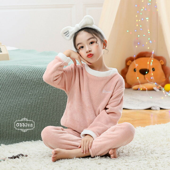楽天市場 タイムセール2580円 1290円 キッズ パジャマ 女の子 男の子 冬用 ルームウェア もこもこ パジャマ 上下セット フランネル 子供パジャマ セットアップ 裏起毛 厚手 暖かい 長袖 ジュニア ユニセックス 部屋着 かわいい おしゃれ 寝巻き 5色 100 110 1 130