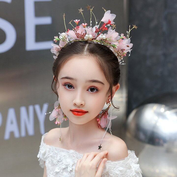 楽天市場 3点セット 髪飾り 花 ティアラ イヤリング カチューシャ 子供 発表会 子供ドレス 七五三 ウエディング ヘアアクセサリー キッズ 子供用小物 キッズ 女の子 ガールズ フォーマル 子供ヘッドドレス 花びら パール付き 結婚式 花嫁 発表会 パーティー 成人式
