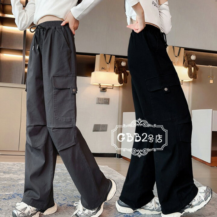 楽天市場】韓国子供服 ズボン 女の子 カーゴパンツ グレー ブラック  