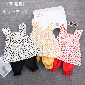 子ども服 女の子 セットアップ かわいい ドット柄 上下セット キッズ フリル袖 トップス+ショートパンツ 2点セット ベビー服 プレゼント 通園 通学 夏着 誕生日 結婚式 記念日 80-120 送料無料