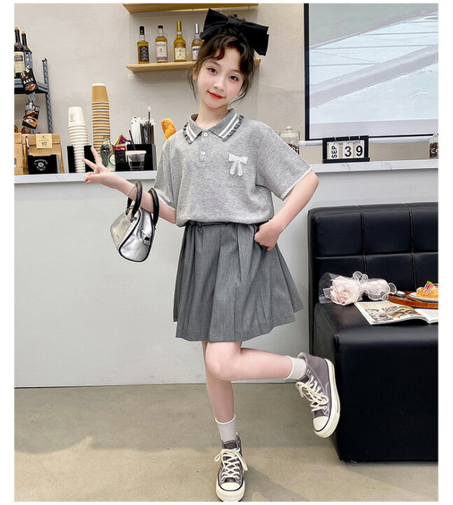 楽天市場】子供服 女の子セットアップ キッズ かわいい グレー 夏服 