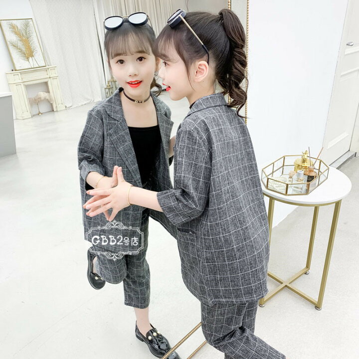 韓国こども服 スーツ キャミソール コート 夏 フォーマル ノースリーブ スーツジャケット 3点セット 半ズボン チェック柄