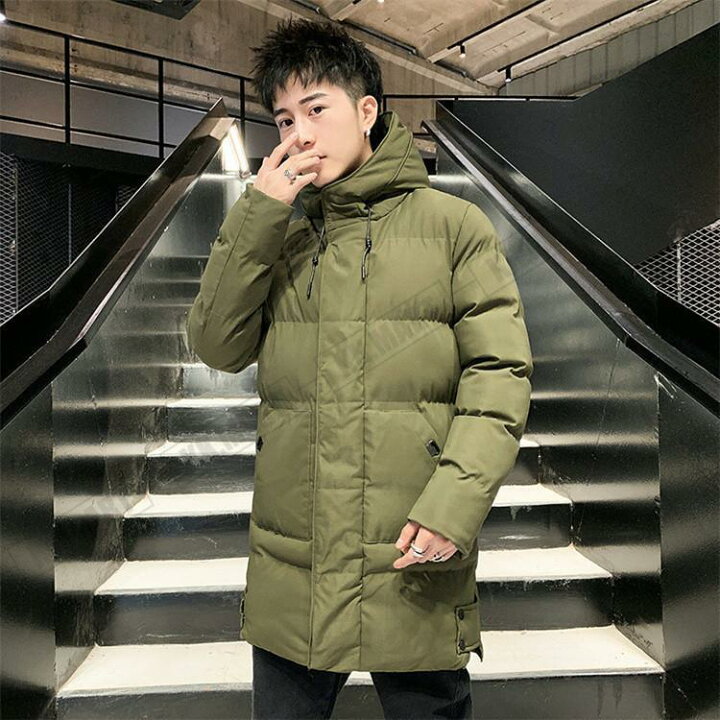 中綿ダウンコート メンズ 中綿コート 冬服 防寒 軽量 ロング丈 