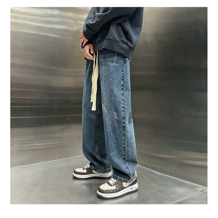 楽天市場】ジーンズ メンズ デニム ワイドパンツ ダメージ 長ズボン 